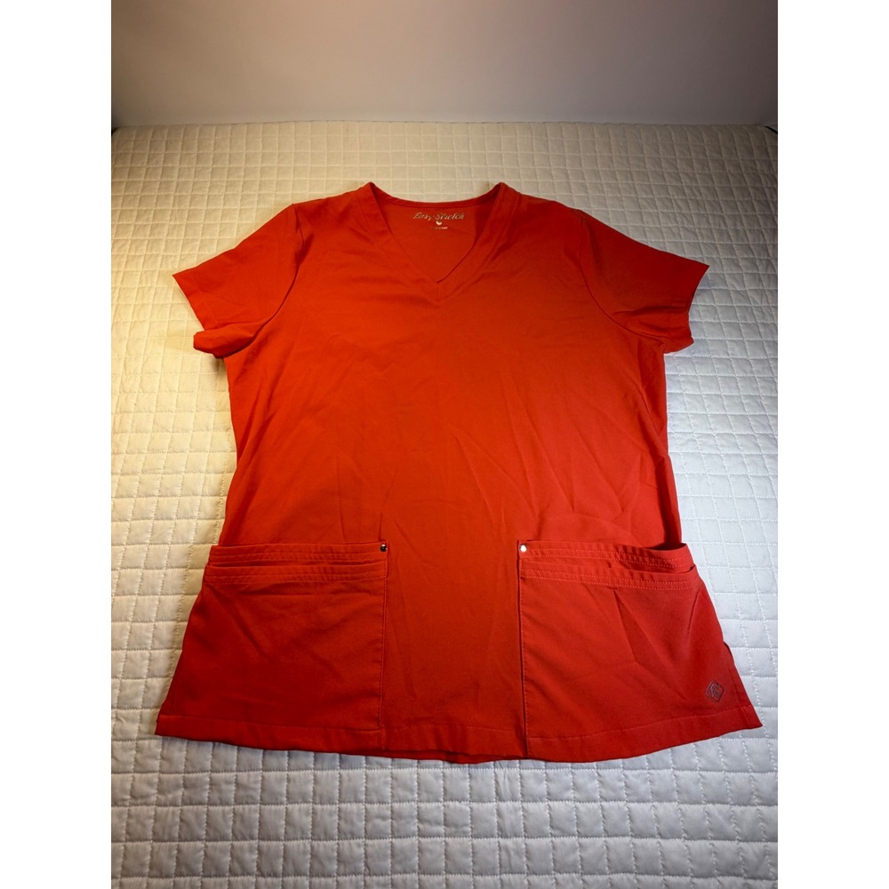 Easy Stretch Womens Scrub Set Coral V-Neck Top and Jogger Pants Size Medium